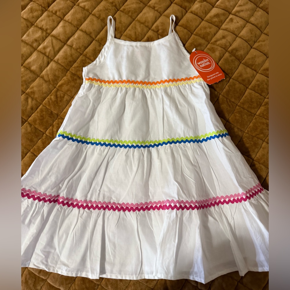 White Dress with Colorful Trim